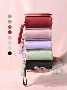 Wavhen Heart Embroidered Short Clutch Bag, Versatile Women's Lightweight Zipper Wallet, Tri-Fold Card Coin Purse Multi-Function Coin Pouch - Multicolor - View 7