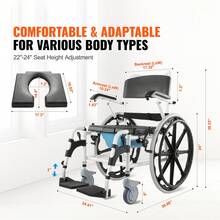 Silla de ruedas de ducha, 17,5 pulgadas de ancho de aleación de aluminio silla de ruedas de baño para ducha interior, silla de ducha rodante ajustable con freno para adultos discapacitados, silla de transporte de comoda de ducha de capacidad de 300 libras - Blanco y Negro - Ver 2