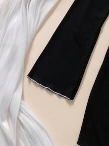 1pc Women's Lace Patchwork V-Neck Cardigan, Long Sleeve Short Dress Suit, Spring/Autumn Design - Black - View 8