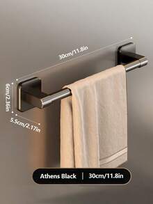 No Drill Towel Rack, Toilet Wall Mounted Storage Shelf, Bathroom Single Bar Towel Organizer - Black - View 6