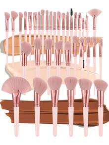Eid Al-Fitr 36pcs/1pc Soft Makeup Brush Set, Including Powder Brush, Blush Brush, Contour Brush, Highlighter Brush, Foundation Brush, Nose Shadow Brush, Eyeshadow Brush, Eyebrow Brush, Lip Brush, And Detail Brush; Suitable For Beginner Makeup, Professional Makeup Artistry, And Makeup Beginners' Practice - Pink - View 10