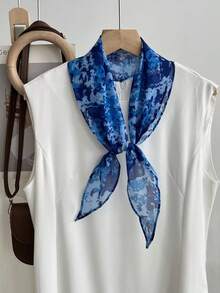 女士菱形真丝围巾，轻盈柔软，不规则设计，休闲时尚，日常多功能系带腰带手提包，女士颈部夏季外出礼物 - 彩色 - 查看 4