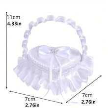 婚礼戒指枕形心形盒，白色浪漫蕾丝珍珠戒指盒，带丝带，适用于婚礼仪式戒指童 - 彩色 - 查看 3