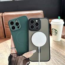 Funda Translúcida Mate Para Magsafe Para iPhone 16 15 Pro 14 13 12 11 Pro Max Cubierta de Carga Inalámbrica Magnética Protección de Lente - Verde Oscuro - Ver 5