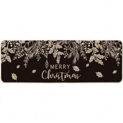 - Felpudo de muérdago de acebo, color negro, para decoración del hogar, de invierno, de perfil bajo, tapete para puerta para interiores y exteriores, 17 x 47 pulgadas,38953332