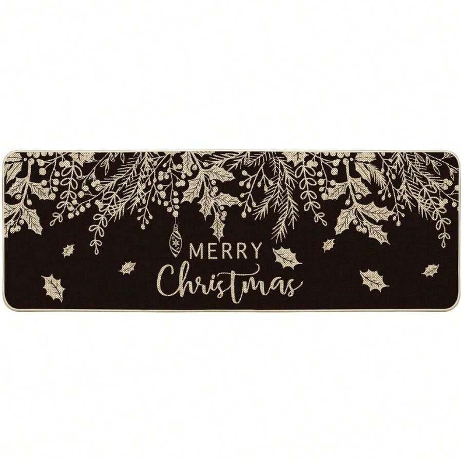 - Felpudo de muérdago de acebo, color negro, para decoración del hogar, de invierno, de perfil bajo, tapete para puerta para interiores y exteriores, 17 x 47 pulgadas,38953332 - Granate - Ver 1