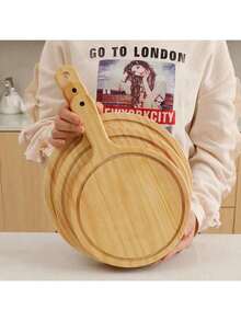 Bamboo Pizza Plate With Handle | Restaurant-Style Pizza Board, 3-In-1 Cutting Board, Serving Tray, Lightweight Luxury Camping Plate - Multicolor - View 3