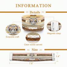 1条多层皮革包裹手链，天然淡水珍珠，教师节励志礼物 - 卡其豹紋色 - 查看 2