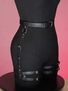 Fashion Pu Leather Leg Harness And Butt Harness, Punk Thigh Garter Belt Leg Harness, Rave Outfit Women's Belt. - 黑色 - 查看 3