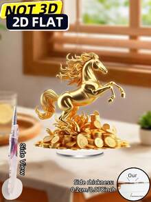2D立体金色招财马亚克力桌面摆件，带硬币底座 - 2D立体印刷招财摆件，适用于家居、办公室、卧室、客厅，无需电池，乔迁新居、生日礼物，家居装饰及配件 - 多彩 - 查看 7