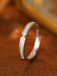 Bộ 5 chiếc nhẫn thời trang cao cấp, sang trọng, nhỏ nhắn, bằng đồng, đính đá Zirconia tinh tế, thiết kế dây chuyền, có thể điều chỉnh kích cỡ, thích hợp đeo hàng ngày, dự tiệc và cưới (Không bao gồm hộp quà). - Bạc - Xem 10