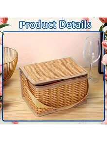 Multifunctional Portable Insulated Picnic Basket - Wicker Pattern Outdoor Food Storage Bag With Zipper Closure And Convenient Handle, Ideal For Outdoor Adventure, Picnic And Travel, Essential For Dining Out, Non-Contact With Food - Brown - View 5