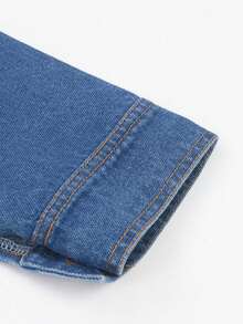 GLOURI Women's Black Denim Patchwork Sweatshirt - Long Sleeve Crewneck With Raw Edge Hem & Side Slits | Loose Fit Casual Top For Streetwear And Daily Outfits - 黑色 - 查看 6