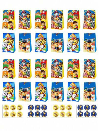 Paw Patrol 汪汪队立大功主题生日派对装饰纸质礼品袋，共81624个，包含Chase、Skye、Rubble、Zuma图案的礼品袋和糖果袋，适合生日和节日糖果袋及礼品袋，非常适合生日礼物包装、派对节日纸袋，也适合圣诞节和万圣节纸质礼品收纳袋。