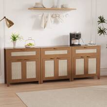 Gabinete Buffet de ratán con Almacenamiento, clóset de aparador Boho Credenza con cajón y estantes Ajustables, Consola de Mesa Buffet de Granja, gabinetes de Bar de café para Entrada, Sala de Estar - Marrón - Ver 4