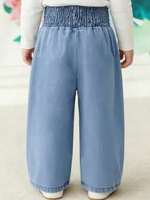 全新女婴刺绣字母休闲日常牛仔裤 - 淺藍色 - 查看 4