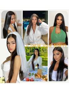 无胶假发，真人发，预先拔毛，预先剪裁，升级版耳到耳6x5蕾丝前假发，真人发，无胶佩戴，抽绳直发前假发，带胶带，220%密度，18英寸 - Natural Black - 查看 10