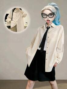 SAOYANGYU Chemise de bureau décontractée à manches longues rayées avec poches et boutons pour femmes - Jaune clair - Voir 9