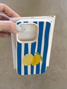 1pc White & Blue Striped Lemon Slice Pattern Full Coverage TPU Shockproof Phone Case Compatible With IPhone 16, 15, 14, 13, 12, 11 Pro Max, Series - Style 4 (1 Piece) - View 1