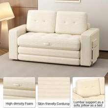 2 In 1 Convertible Sofa Bed, Pull Out Loveseat Boneless Couch, Sleeper Sofabed, Folding Couch Bed With Pillow For Living Room Bedroom, Beige - 米色 - 查看 3