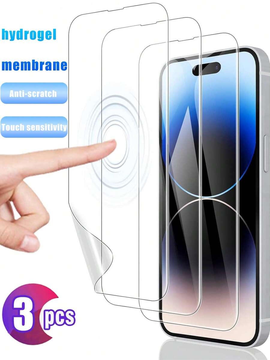 3 Packs Hydrogel Film Screen Protectors, Soft TPU Transparent Protective Film (Non-Glass Material) Compatible With IPhone 17 Pro Max/17 Pro/17 Air/17/16 Pro Max/16/16 Plus/16 Pro/15 Pro Max/15 Pro/15/15 Plus/14 Pro Max/14/13/12/11, Compatible With Phone Cases. - Clear - View 1