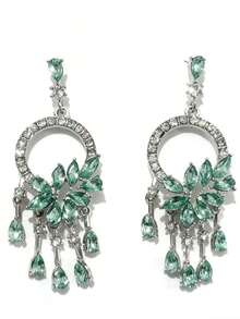 Fashionable Green Shiny Leaf Round Tassel Earrings, Luxurious High-End Vintage Elegant Palace Style Earrings - H9448 - 查看 3