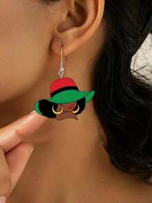 1 Pair Of Elegant And Sexy Women's Pendant Earrings, Acrylic Printed Design, Stainless Steel Ear Hooks, Lightweight And Stylish, Suitable For Everyday Wear, Parties, Celebrations, Holiday Gifts, Christmas And Other Occasions. - A - Xem 2