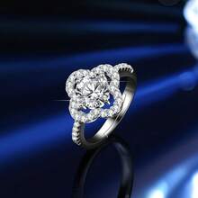 1 Carat Moissanite Necklace, 1 Carat Moissanite Ring, 1 Carat Moissanite Earring Stud Pendant, 4-Leaf Clover 3 PiecesJewelry Set, Jewelry, Valentine's Day Gift - Silver - View 7