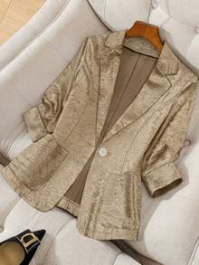 Women's Spring Blazer Jacket, Lapel NeckGold Shiny Button Pocket Blazer Jacket, Elegant Blazer Jacket/Regular Jacket, Suitable For Commuting/Business/Office/New Year/Spring Festival