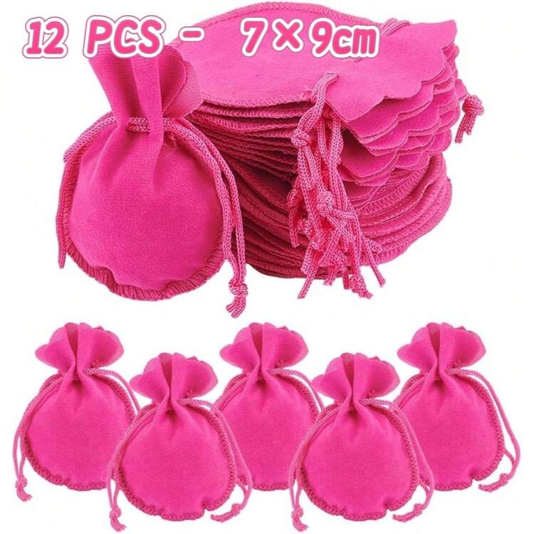 6/12pcs (7*9cm) Small Velvet Drawstring Jewelry Pouches, Necklace Bracelet Gift Packaging Bags, Wedding Favor Bags/Mini Blessing Bags, Scratch-Resistant Jewelry Protector, Suitable For Rings, Bracelets, Earrings Storage, Pink, Red, Rose Pink, Burgundy , Makeup Room Decor,Travel Essential - Pink - View 19