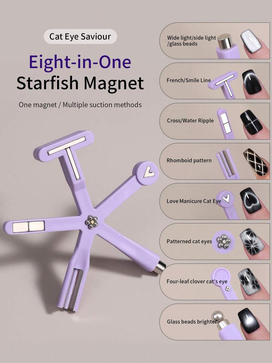 annies 八合一紫色美甲磁铁，包含精美图案、多功能玻璃珠和猫眼指甲油凝胶，特制强力磁铁。