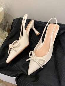Women's Fashion High Heel Sandals, Black Closed Toe Heels, 2026 Spring/Summer New Women's Shoes, Wine Red Ankle Strap Bowknot Patent Leather Pointed Toe Stiletto Heels - Beige - View 3