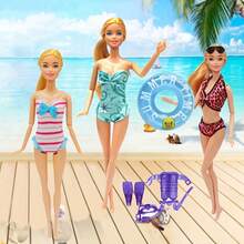 11.5英寸娃娃夏季海滩派对套装：4件套泳装、潜水装备和沙滩配饰 - 创意儿童的理想礼物 - 彩色 - 查看 7