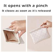 Leather Pocket Cosmetic Bag For Purse,Coin Purse Lipstick Cosmetic Accessories Organizer, Travel Kit Storage Pouch,Waterproof Portable No Zipper Se--Closing Small Makeup Pouch For Women - 粉紅色+白色 - 查看 4