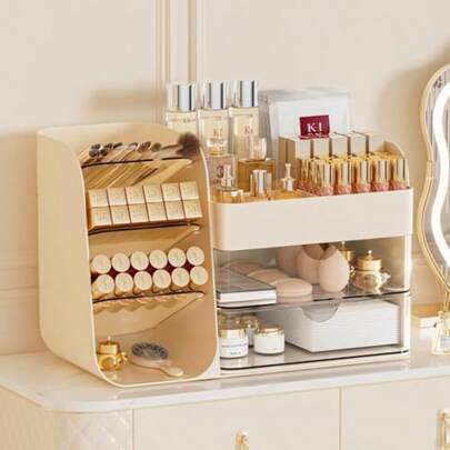 MX  Makeup Organizer With DrawersLarge Capacity Countertop Organizer For Vanity Bathroom And Bedroom Desk Cosmetics Organizer Easy To Storage Skincare Brushes Eyeshadow Lipstick Cream Large