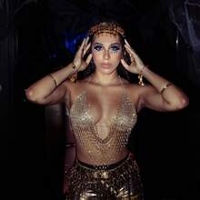 Women's Rhinestone Lingerie Tops Cute Sleeveless Backless Spaghetti Strap Halter Bra Tanks - Gold - View 3