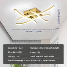 XINGOO 1pc Modern Minimalist Home Lighting LED Strip, Gold/White Luxury Ceiling Light Fixture, Suitable For Living Room/Bedroom/Dining Room/Hallway/Balcony, 6000K Cool White/3000K Warm White, 220V (Warning: Not Compatible With 110V) - Gold - View 14