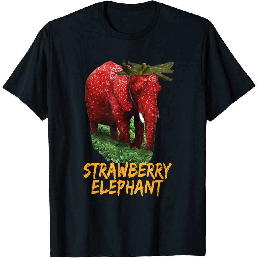 Strawberry Elephant Meme Unisex-Adults Black Cotton Short Sleeve V-Neck T-Shirt Small - màu đen - Xem 1