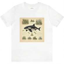 90's Vintage Orca Whale Botanical Printed T-Shirt - Cottagecore Crewneck And Short Sleeve T-Shirt - Boho Aesthetic Unisex Tee White - 白色 - 查看 1
