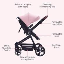 Cochecito de bebé convertible, cochecito infantil de paisaje alto, cochecito de cochecito modo moisés, cochecito ajustable, cochecito plegable de aleación de aluminio antigolpes para recién - Rosa - Ver 5