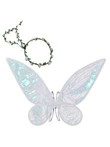 2pcs Angel Wings And Flower Headband Set, Shiny Fairy Butterfly Wings Costume For Girls, Angel Wings, Colorful Butterfly Wings, Angel, Elf Wings, Stage, Festival Party Decor Props, Polyester Butterfly Wings For Spring, Summer, Autumn And Winter, Exquisite Butterfly Crown - Multicolor - View 17