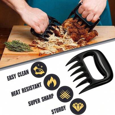 Two-Piece Black Barbecue Meat-Shredding Claw Fork Set, Bear Claw-Shaped Tools, Suitable For Shredding Pork, Bacon, Turkey, And Beef. Perfectly Matched With Barbecue Accessories And Kitchen Gadgets, Ideal For Family Gatherings. This Is An Ideal Barbecue Gift For Men And Barbecue Enthusiasts.