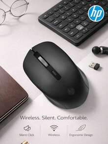 HP 无线鼠标可爱安静 2.4GHz 可靠连接 S1000 PLUS 便携式鼠标适用于电脑和笔记本电脑 USB 即插即用，是万圣节和圣诞节的最佳礼物 - 黑色 - 查看 3