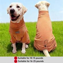 1pc Pet Jumpsuit, Warm & Cute Dog Pajamas, Fashion, Autumn/Winter, Pet Clothes, Solid Color, Striped, Soft & Cozy Pet Winter - Multicolor - View 2