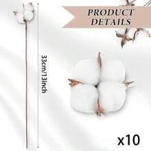 10支人造棉枝，天然干棉花球，适用于花瓶填充、插花、婚礼装饰、DIY工艺品，乡村风格棉枝，仿农舍装饰，情人节和母亲节的理想礼物，适合房间装饰、家居装饰、厨房装饰、办公室装饰。 - 彩色 - 查看 8