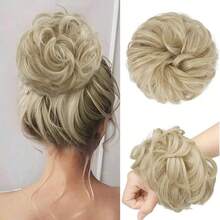 1件优雅波浪卷发头巾式接发，加厚合成发髻，女士自然逼真发饰，适合婚礼和时尚盘发造型