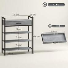 4-Tier Shoe Rack, Hallway Shelf For Up To 9 Pairs Of Shoes, Chipboard, Metal, Grey - 灰色 - 查看 3