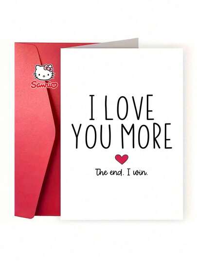 Sanrio 1pc Funny "I LOVE YOU MORE" Greeting Card, Minimalist Red Heart Love Card For Anniversary, Valentine's Day Or Birthday Gift For Him Or Her