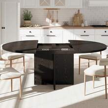 Studyset 43.3in-59in Extendable Round Dining Table For 4-8, Space Saving Kitchen Table With Removable Leaves, Oval Dinner Table For Dining Room, Kitchen, Living Room - màu đen - Xem 3