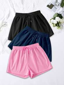 3 Packs Solid Elastic Waist Knotted Relaxed Athletic Shorts - Multicolor - View 5